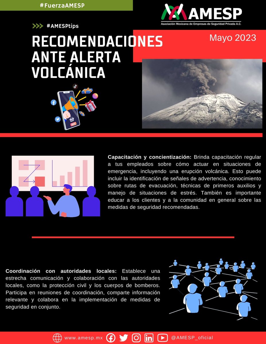 AMESP_oficial's tweet photo. #AMESPTips:

"Recomendaciones ante alerta Volcánica"

#SoyAMESP #HablemosBienDeLaSeguridad #FuerzaAMESP #UnidosPorUnMéxicoSeguro https://t.co/7vaKt40THu
