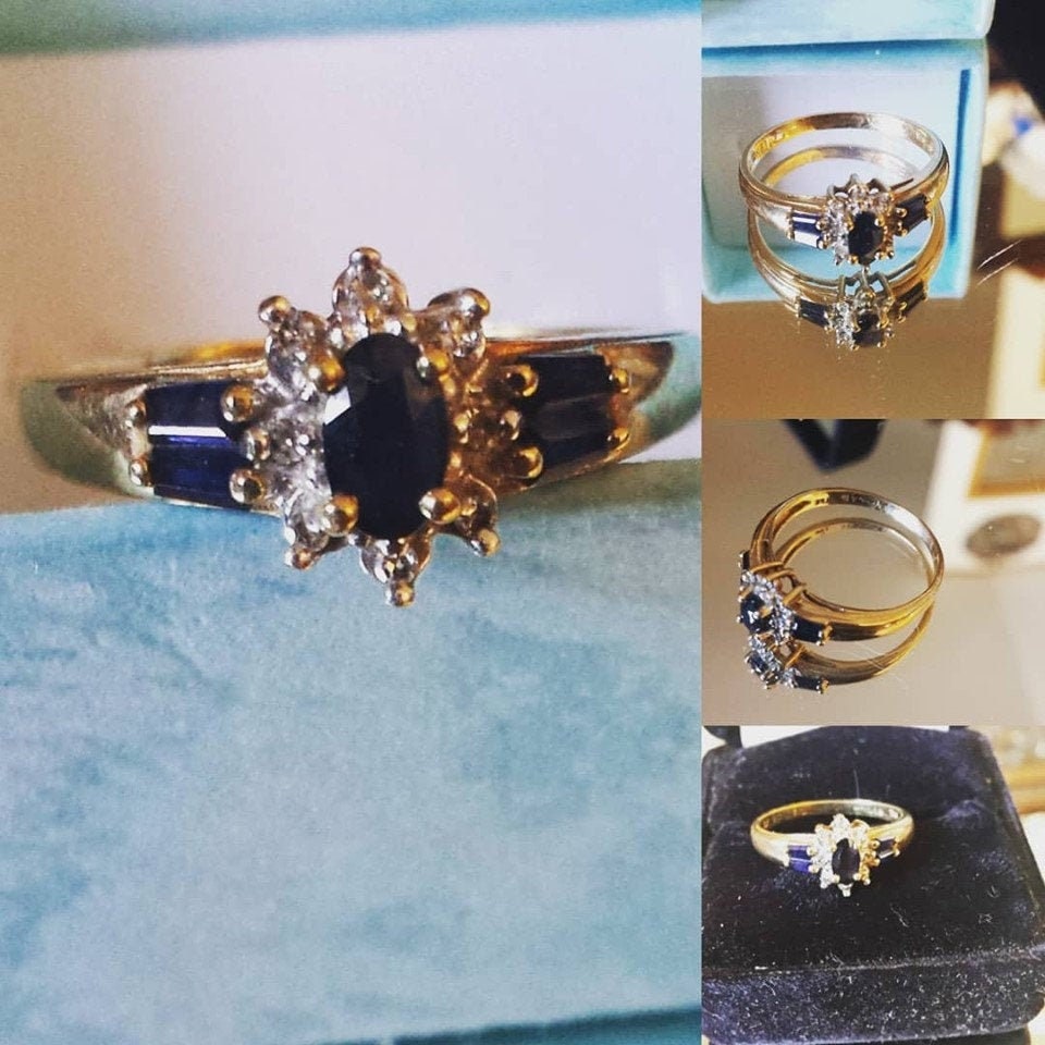 #etsy shop:Sapphires&Diamonds Ring etsy.me/424ynJc #septemberbirthstone #sapphire #diamonds #virgo #ringsizeseven #sapphirediamonds #sizesevenhalf #blue #goldring #sapphirering #diamondring #dwedgecreations.etsy.com #art #artdeco #artware #gift #artwork #artist