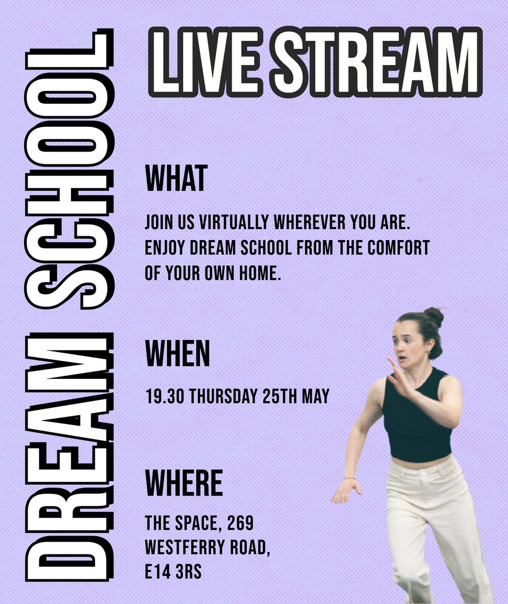 WEEK TWO OF DREAM SCHOOL continued…

Not based in London? Not to worry!

We’re live streaming Thursday evening’s performance of DREAM SCHOOL.

And you can watch for £6 🤩

Book now: space.org.uk/event/dream-sc…