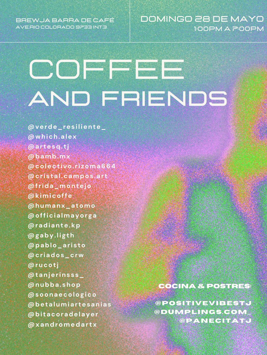 El domingo hay #coffeeandfriends en el Brewja ✨✨✨✨

Proyectos independientes de la ciudad muy chidos que podrás conocer de 1pm a 7pm ✨✨☕️

Evento pet-friendly 🐕✨🐈