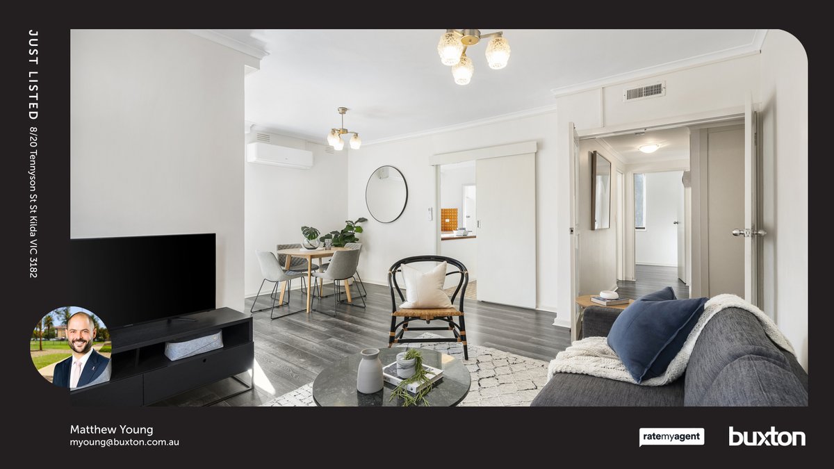 🛌 2 🛀 2 🚘 1
📍 8/20 Tennyson St, St Kilda, VIC, 3182

My latest listing on RateMyAgent.

rma.reviews/rkB1cnn2AaeG

...
#ratemyagent #realestate #Buxton_Port_Phillip__St_Kilda