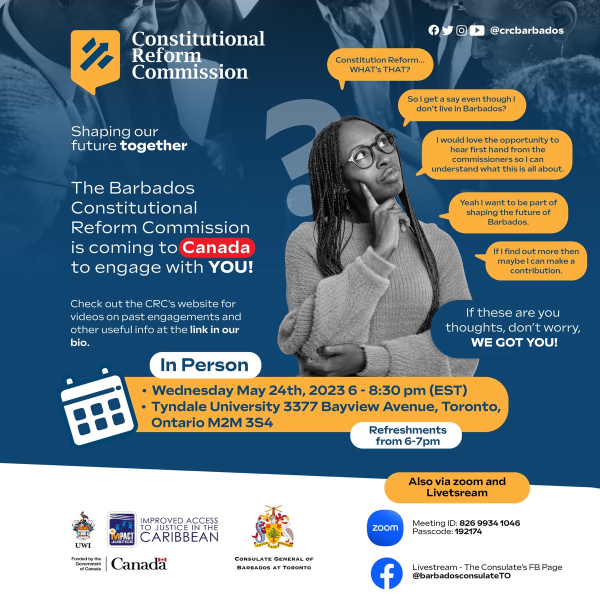 crcbarbados's tweet photo. The @crcbarbados consultations continue today in Toronto, Canada!  A delegation is currently meeting with members of the Barbadian diaspora to discuss their input into the ongoing constitutional reform process: https://t.co/NZF00ITlI9