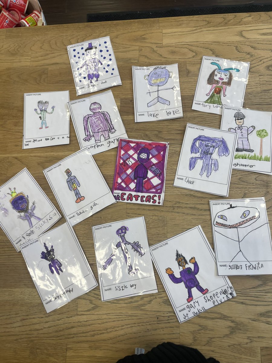 Reading <a href="/gordonkorman/">Gordon korman</a>’s Masterminds as our class novel! 📖Needed to create our own #purplepeopleeaters baseball cards! Job well done class 5/6 🤩