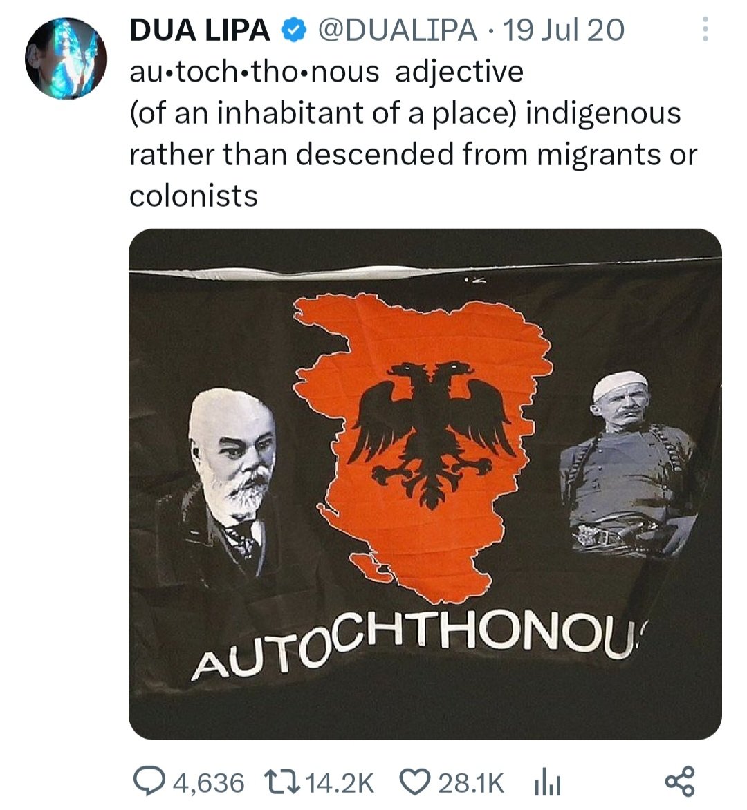 Dua Lipa in England:

"It would be short-sighted not to welcome immigrants."

Dua Lipa in the Balkans: