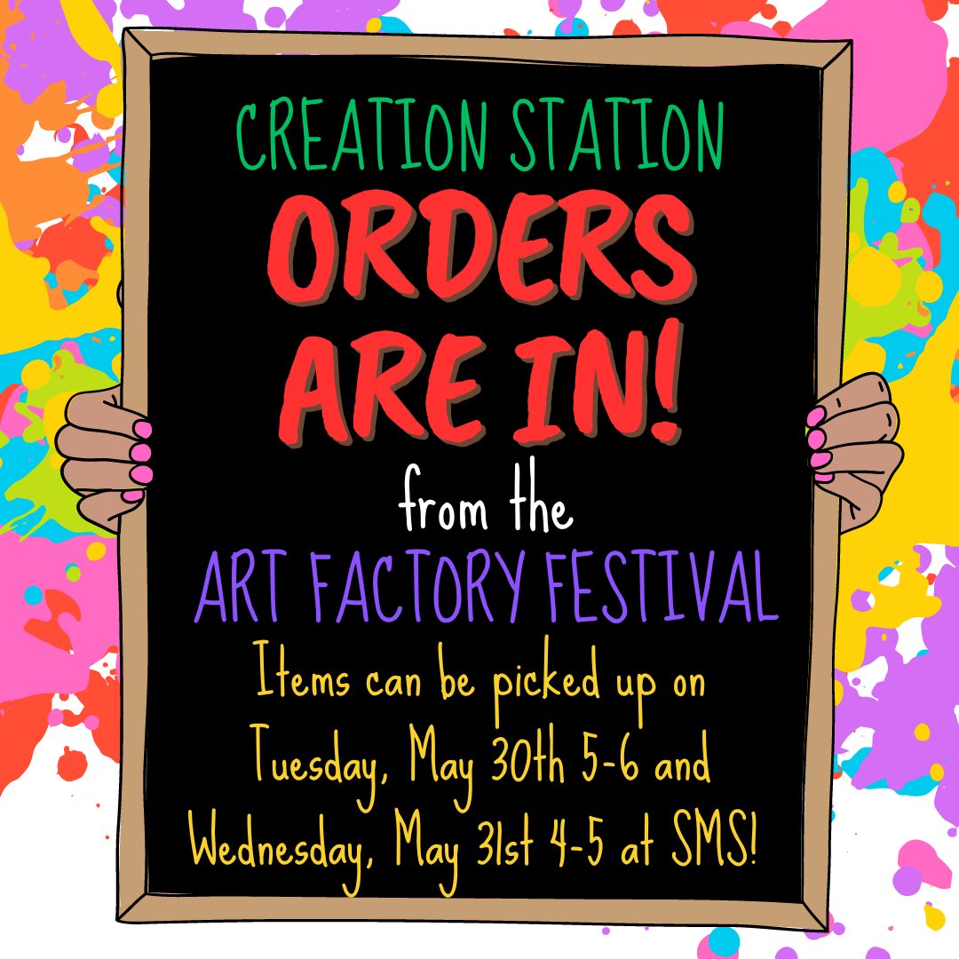 North Smyrna Elementary (@nsessd) on Twitter photo Thank you to all who attended the Art Factory Festival! For those who purchased a Creation Station art piece, all items are in! We will have pick up on Tues., May 30 from 5-6 and Wed., May 31 from 4-5. If you have any questions, contact Ms. Dagley charon.dagley@smyrna.k12.de.us Thank you to all who attended the Art Factory Festival! For those who purchased a Creation Station art piece, all items are in! We will have pick up on Tues., May 30 from 5-6 and Wed., May 31 from 4-5. If you have any questions, contact Ms. Dagley charon.dagley@smyrna.k12.de.us