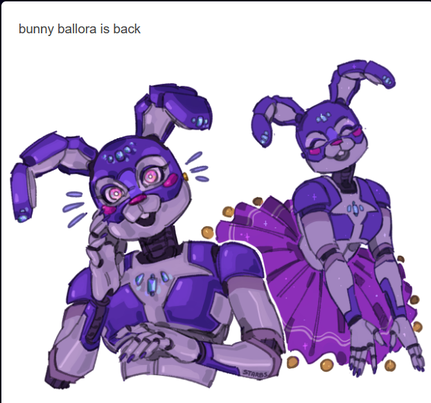 bunnyllora 
artist: skeletoninthemelonland.tumblr 
My opinion I liked that thing a lot and it's not a joke, it's a better eye, it's my opinion, for me it's better than the same ballora that is human