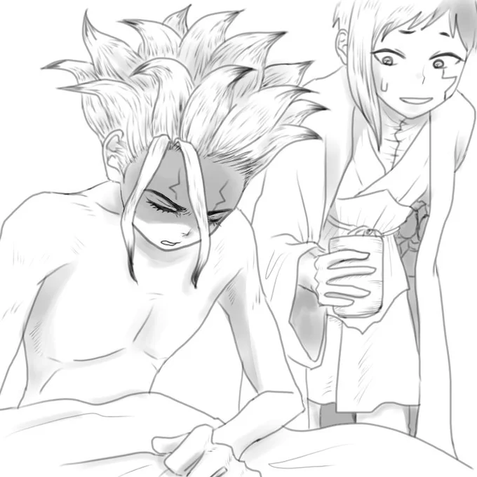 朝の10分らくがき千とゲ
「だーいじょうぶ～…?」
「…(クク…これが…二日酔いっつーやつか)」(声出てない) 