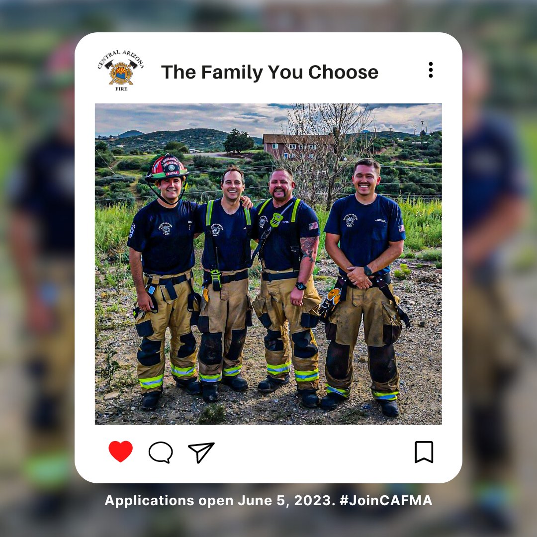 Firefighter recruit applications open June 5, 2023! cazfire.gov/join-us/ #TheFamilyYouChoose #JoinCAFMA
