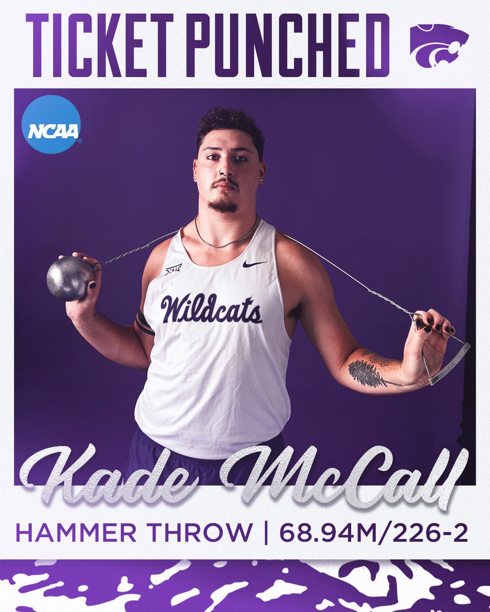TICKET PUNCHED! 🎟️

Kade McCall is going back to the NCAA Championships for the second year!

With a throw of 68.94m/226-2 he finishes 8th in the West Preliminary!

#KStateTF x #NCAATF