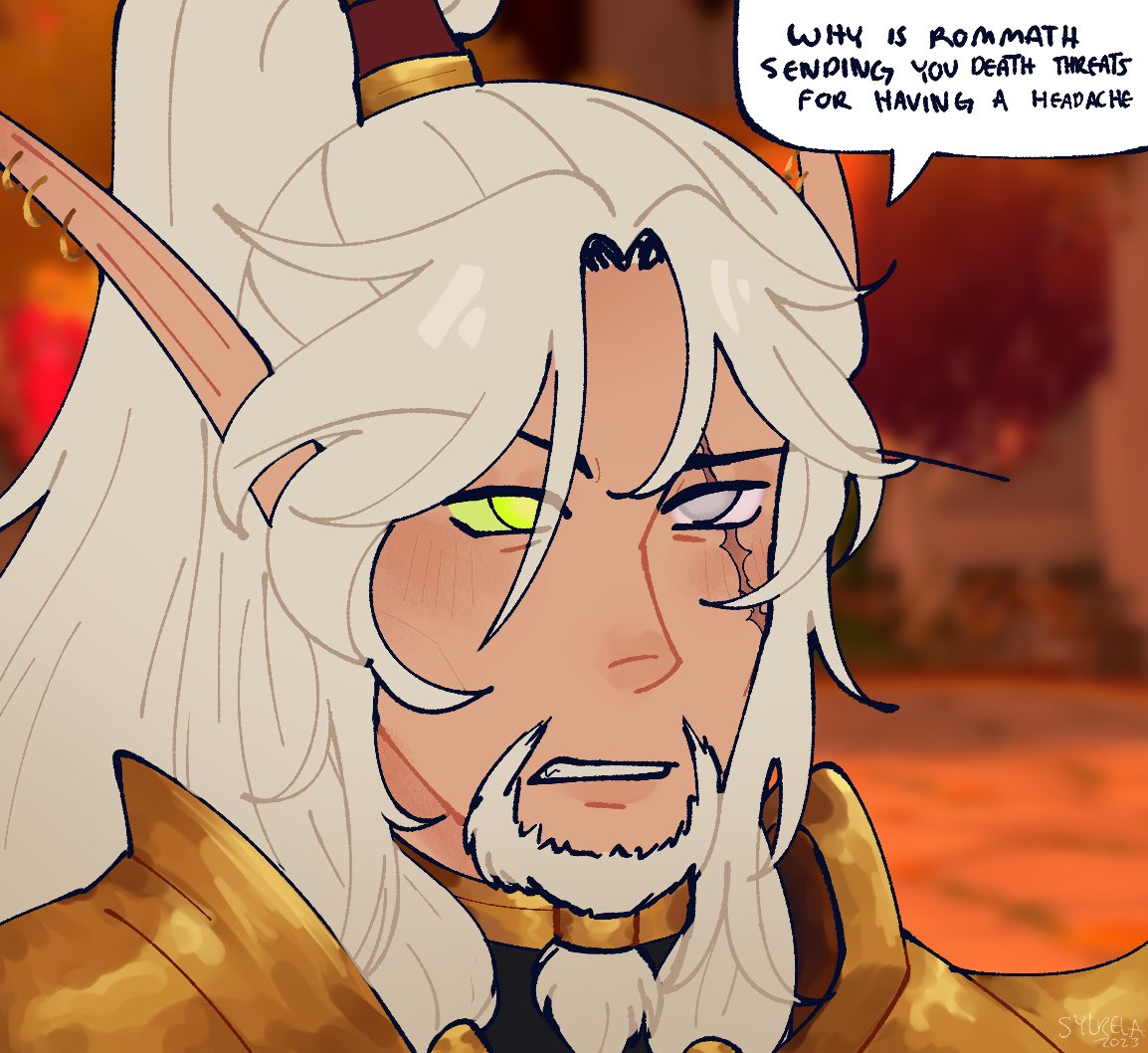 Sylrela's tweet photo. day 18 of drawing halduron
he has a headache 😿

#WorldofWarcraft #halduron #rommath #lorthemar https://t.co/Vtz48myKmN
