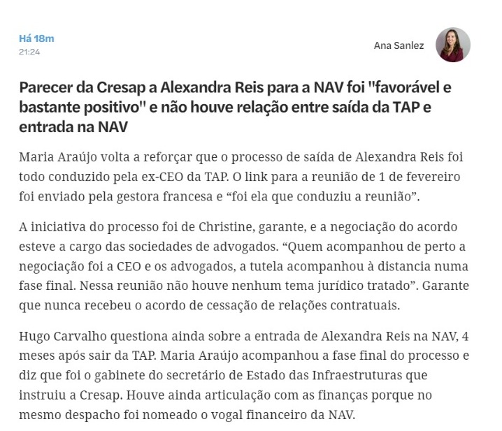 Hugcarvalho's tweet photo. Registo no @observadorpt da inquirição que realizei hoje na Comissão Parlamentar de inquérito à dra. Maria Araújo, ex-CG do ministro Pedro Nuno Santo. https://t.co/3sX9Yby6an