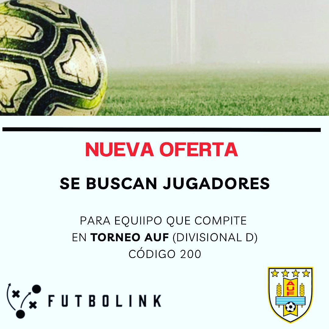 ⚠️Nueva Oferta⚠️

⚽️ Jugadores
🏆 AUF Divisional D 

👨🏻‍💻👩🏻‍💻 Link:

futbolink.com.uy/jobs/jugadores…
