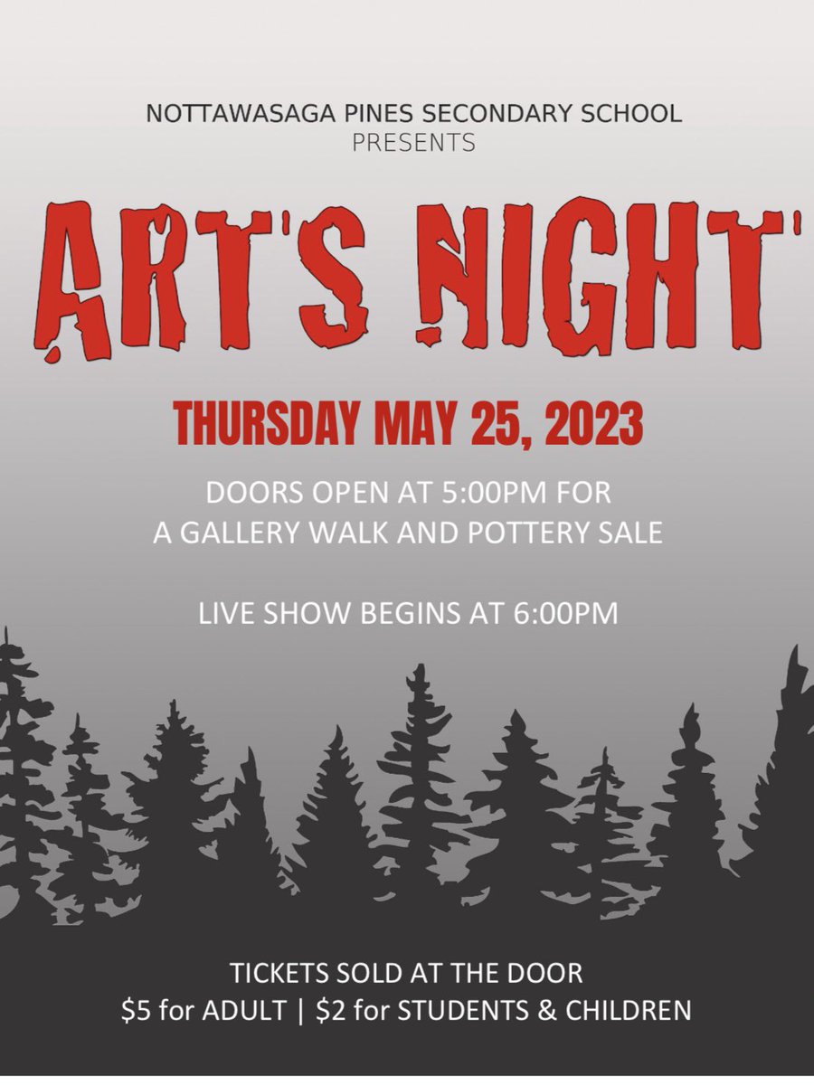 NPSS DRAMA (@dramanpss) on Twitter photo Arts Night is Thursday May 25th at NPSS! Doors at 5pm and live show at 6pm. Come support NPSS Arts 🎭 🎤 🎨 🕺 💃 <a href="/KellyKlalonde/">Kelly Lalonde</a> <a href="/SCDSB_Schools/">Simcoe County District School Board</a> <a href="/SCDSB_arts/">SCDSB arts</a> @EssaLibrary <a href="/NPSSnews/">Nottawasaga Pines</a> Arts Night is Thursday May 25th at NPSS! Doors at 5pm and live show at 6pm. Come support NPSS Arts 🎭 🎤 🎨 🕺 💃 <a href="/KellyKlalonde/">Kelly Lalonde</a> <a href="/SCDSB_Schools/">Simcoe County District School Board</a> <a href="/SCDSB_arts/">SCDSB arts</a> @EssaLibrary <a href="/NPSSnews/">Nottawasaga Pines</a>