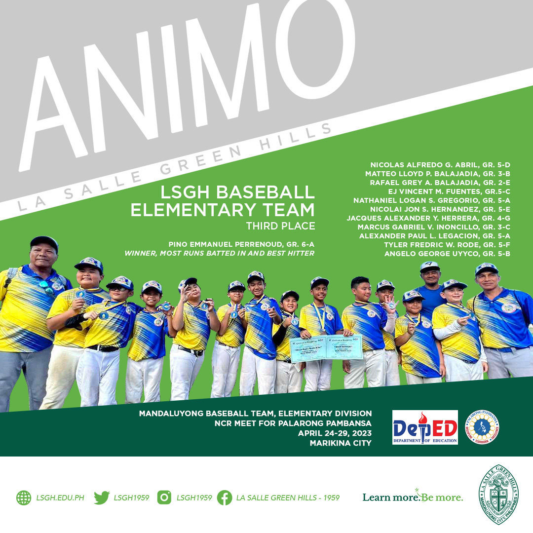 lsgh1959's tweet photo. Congratulations to the members of the LSGH-Mandaluyong Baseball Team for bagging 3rd Place at the NCR Palaro held at Marikina City from April 24-29, 2023.
Pino Perrenoud from Gr. 6-A also received two individual awards, Most Runs Batted In and Best Hitter.
#LearnMoreBeMore https://t.co/bBZWccFPnw