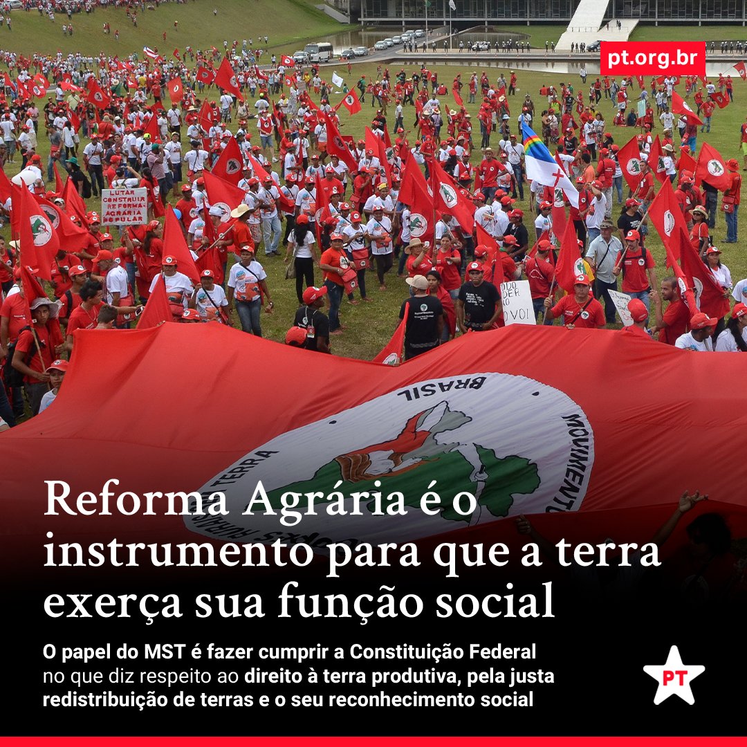 ptbrasil's tweet image. Em um país com 33 milhões de pessoas passando fome, a terra produtiva é um direito para que a comida chegue no prato de todos brasileiros e brasileiras. É um direito à vida! 

🔗 Leia mais em: bit.ly/RefAgrariaConst