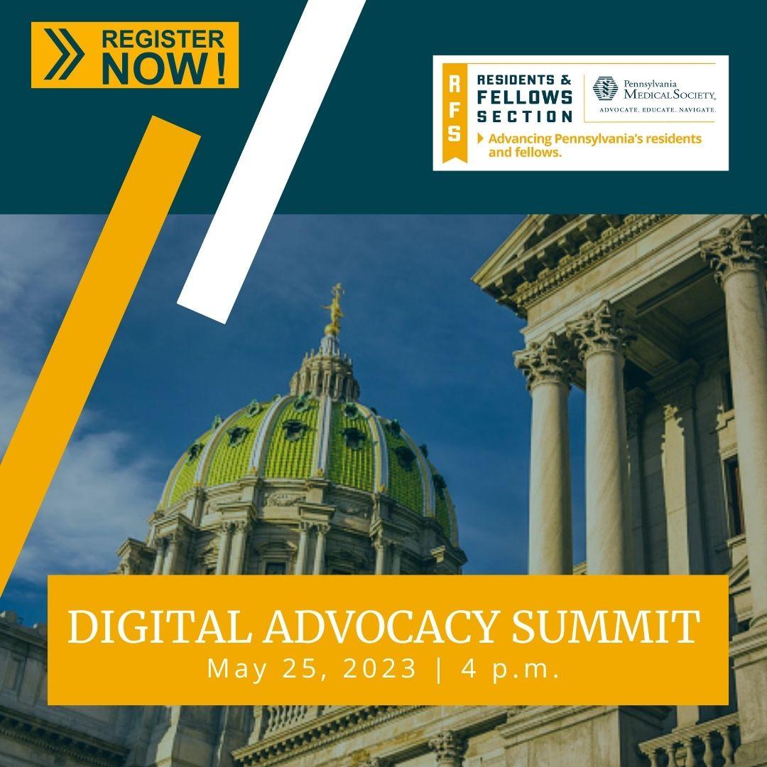 PAMEDstudents's tweet image. PAMED resident, fellow, and student members are invited to a Digital Advocacy Summit on May 25! Meet with leaders from the PA legislature to learn how you can engage in advocacy to advance Pennsylvania Medicine. Register at pamedsoc.org/RFS.