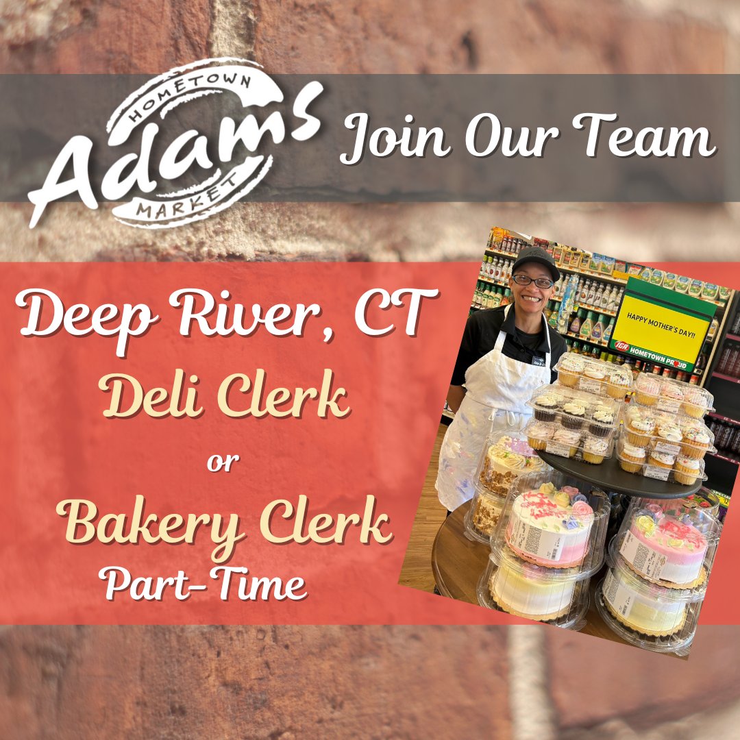AdamsMarkets's tweet photo. Our team in #DeepRiverCT is looking for some new additions.
Apply online now!
https://t.co/KtzFnYEqfA https://t.co/5bCByYxJdL