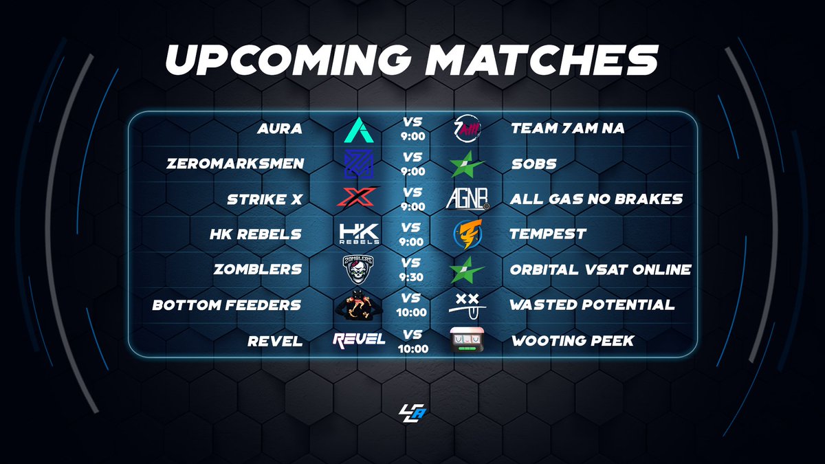 🚨 Tonight's matches covered by LCA!🚨

⚔️ @Zomblers VS #OrbitalVSATOnline
🎙️ @GETTHEBAGMARK

⚔️ #BottomFeeders VS #WastedPotential
🎙️ @danniifanta & @AllinGaming23 

⚔️ @Revel_LL VS #WootingPeek
🎙️ @SlayerCasts 

Streams in the replies below!⬇️