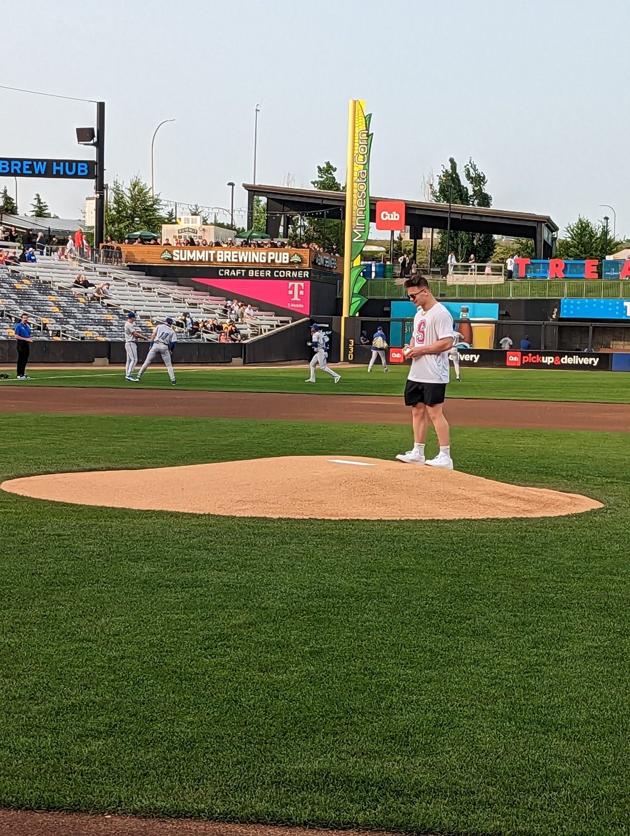 simleywrestling's tweet photo. Recognition night at CHS Field for the Simley Wrestling team celebrating our 5th State Championship in a row, and 16th team State Championship.  Gavin Nelson threw out the first pitch.  Thanks to the @StPaulSaints !!! https://t.co/VVfhrlRGiT