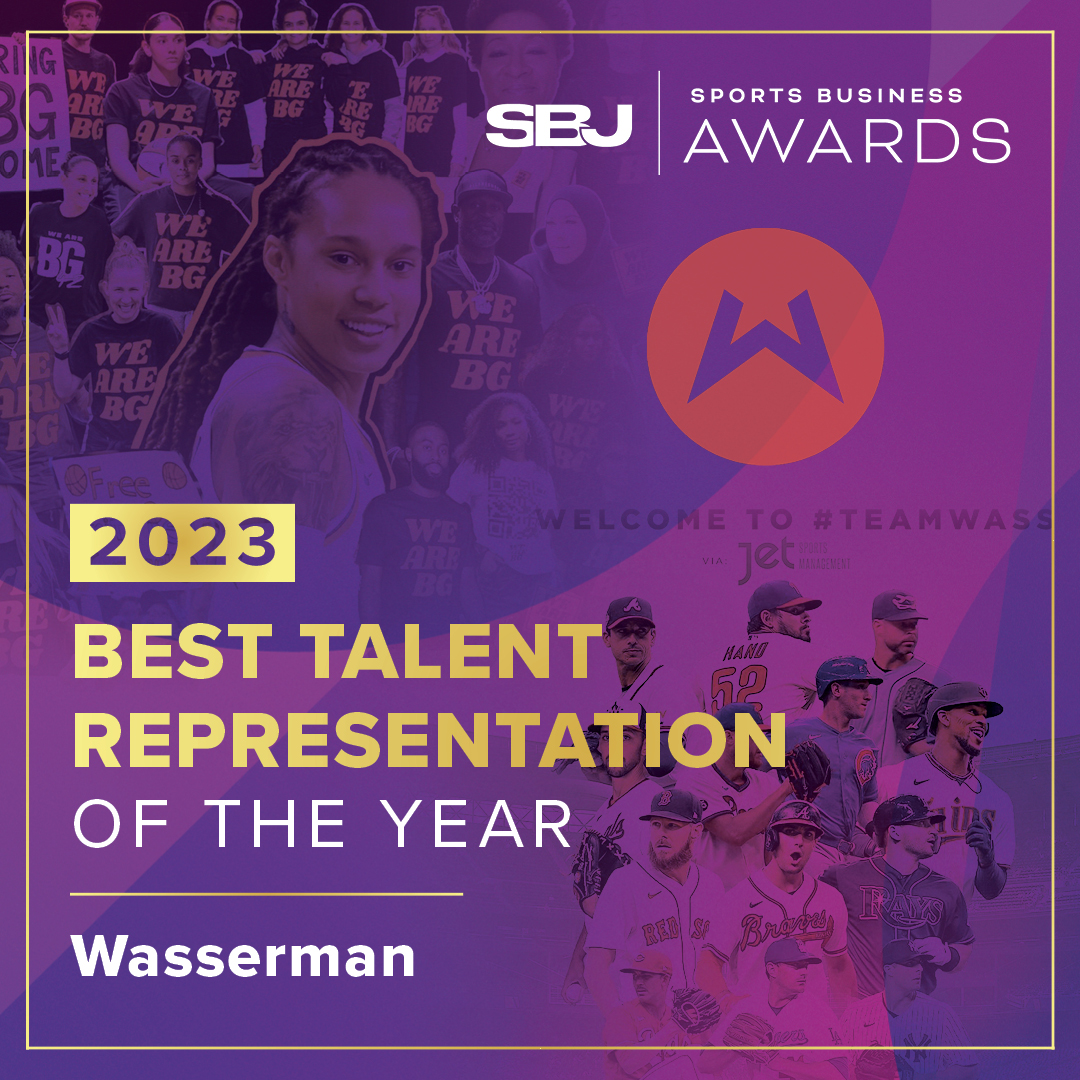 Sports Business Journal (@sbj) on Twitter photo Bigger than sports.
Close to 100 people at Wasserman, from interns to the CEO, worked on the campaign to help bring Brittney Griner home.
Best Talent Representation of the Year: <a href="/WassCollective/">Wasserman Collective</a>
#SBJAwards Bigger than sports.
Close to 100 people at Wasserman, from interns to the CEO, worked on the campaign to help bring Brittney Griner home.
Best Talent Representation of the Year: <a href="/WassCollective/">Wasserman Collective</a>
#SBJAwards