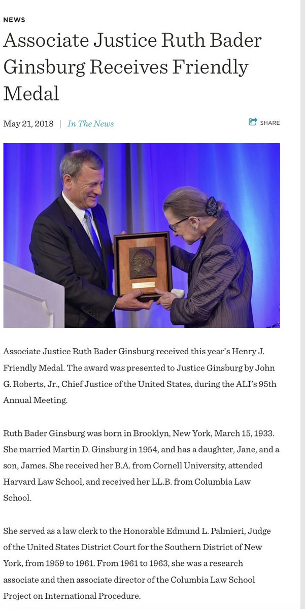 I am honored to be an elected member of the @AmLawInstitute. In 2018, I had the privilege of joining an intimate ALI dinner with the Justices and met the Notorious RBG. She received the Friendly Medal; this year, the ALI celebrated its 100 year anniversary.