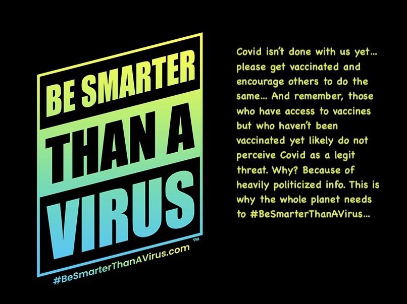 besmarterthan's tweet photo. #BeSmarterThanAVirus means:

* Get vaccinated &amp; boosted if you can.

* Stay aware of trends in your community.

* Use disease mitigation that fits w/your context.

* Test, treat &amp; tell others as appropriate.

* Spread this message instead of COVID! 

(Mahalo!)

&amp; TY @Bob_Wachter https://t.co/FUCNudeoUF