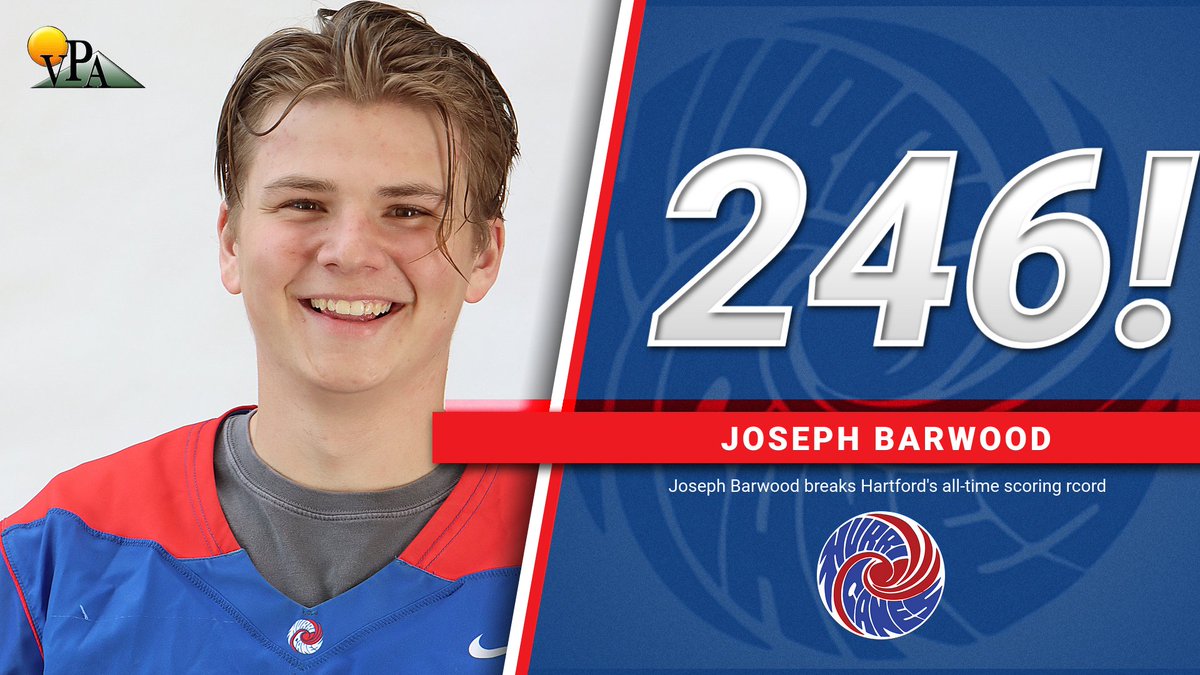 hcaneswirl's tweet photo. Joseph Barwood has become Hartford's all-time leading scorer after scoring his 246th point tonight and surpassing Reece Thompson's 2019 record of 245.  Congratulations Joseph! https://t.co/8xyPbEDO7U