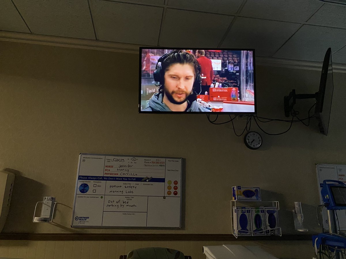 RandomASCII's tweet image. My hospital room view of the game. I was going to the game, but fate intervened.