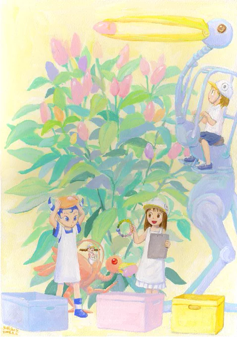 すごく昔の絵ですが、そのほかのへんてこ乗り物。*鳥型*一人乗り(元は扇風機です)*乗り物というより、タイムマシン(サインが20年前!) 