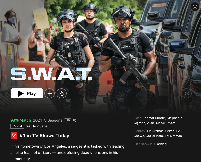 ROLL #SWAT! We're #1 on @netflix! 💥👊 Catch up on @swatcbs before the final season airs on @CBS.