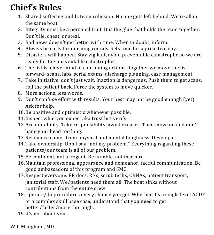 Will Mangham (@wmmangham) on Twitter photo Here is a one page guidance for residents on a neurosurgery team. This reflects past leadership experiences I had in the military plus 18 months of chiefdom. feel free to share if useful. #Neurosurgery <a href="/MemphisNSGY/">UTHSC Neurosurgery</a> Here is a one page guidance for residents on a neurosurgery team. This reflects past leadership experiences I had in the military plus 18 months of chiefdom. feel free to share if useful. #Neurosurgery <a href="/MemphisNSGY/">UTHSC Neurosurgery</a>
