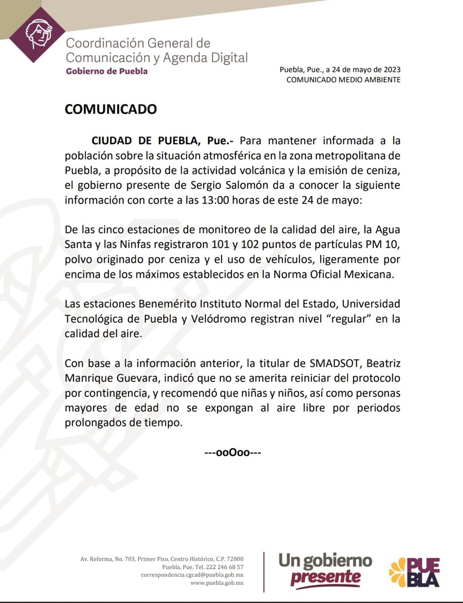 #COMUNICADO

#CalidadDelAire en #Puebla