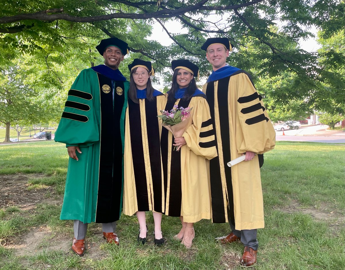 Three @Zarif_Lab members who helped launch the lab were hooded today at the @HopkinsMedicine commencement exercises! So proud of Xiaoxu, @8Monali and Tom on this amazing accomplishment and grateful to have been their mentor!