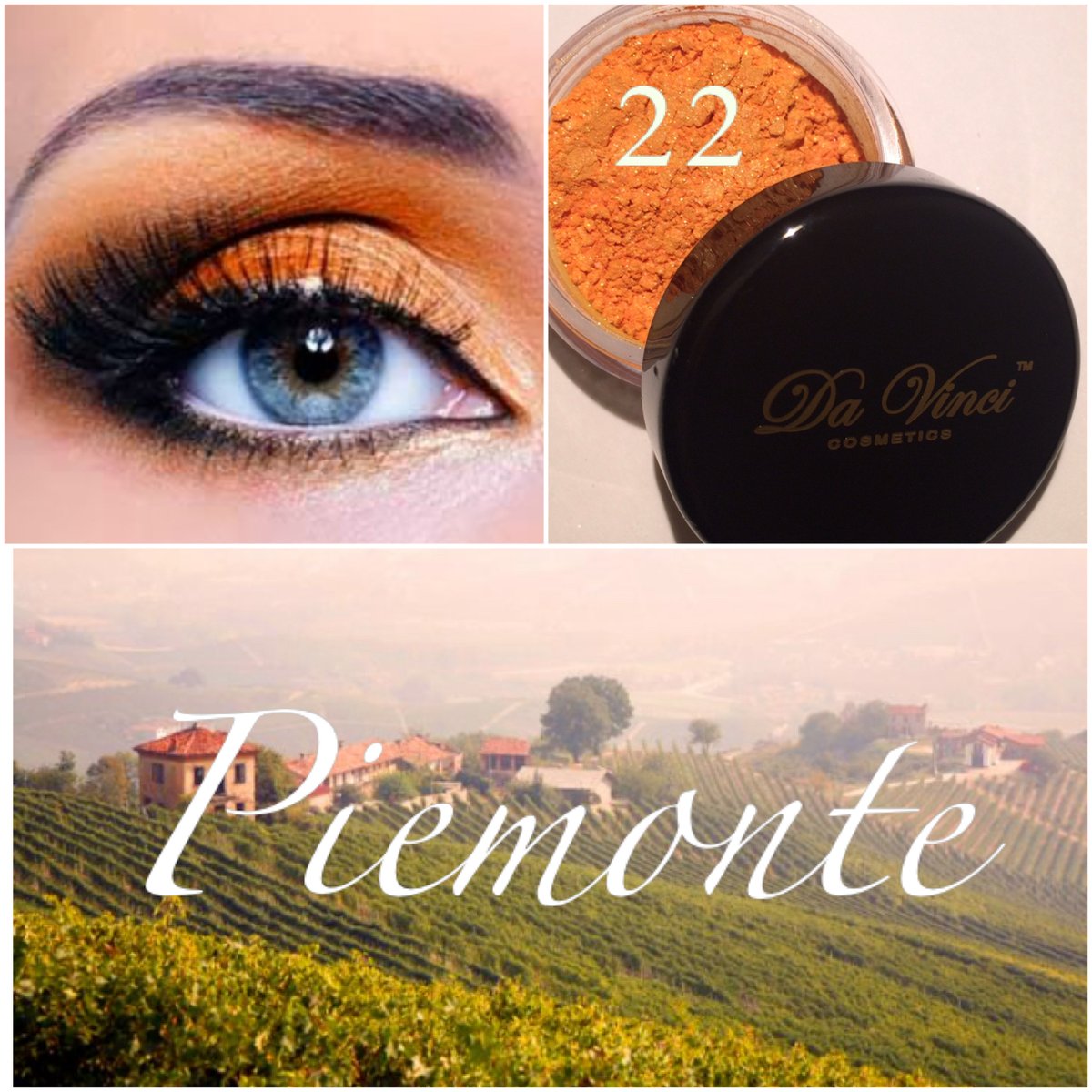 Get this orange eye shadow look with Da Vinci Cosmetics Mineral Eye Shadow #22 Piemonte. Matte orange color shadow , ideal for the person that love orange makeup. $19.90 USD