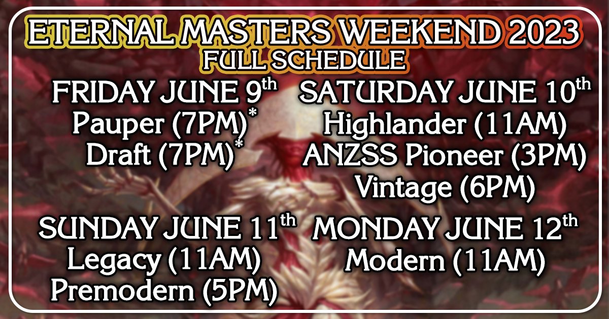 GamesPortalAus's tweet image. Eternal Masters Weekend 2023 is just over 2 weeks away!

We&apos;ve secured a bigger and better venue this year, the Ringwood RSL.

👇Tickets and details below👇