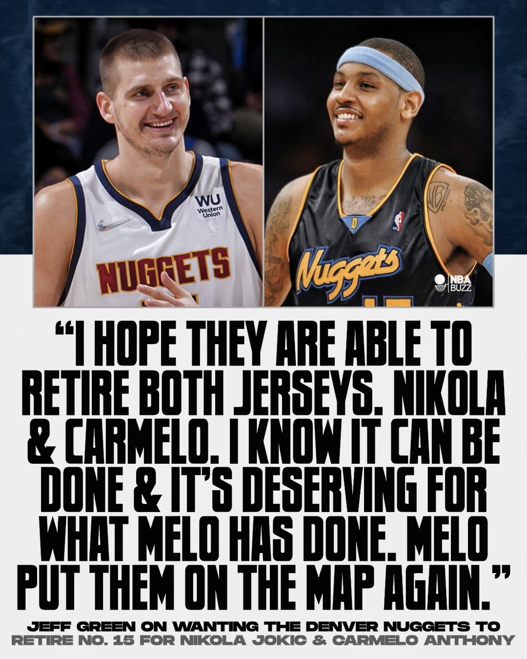 SportsCenter - Jeff Green believes the Denver Nuggets should retire both  Carmelo Anthony's and Nikola Jokić's jerseys 👀