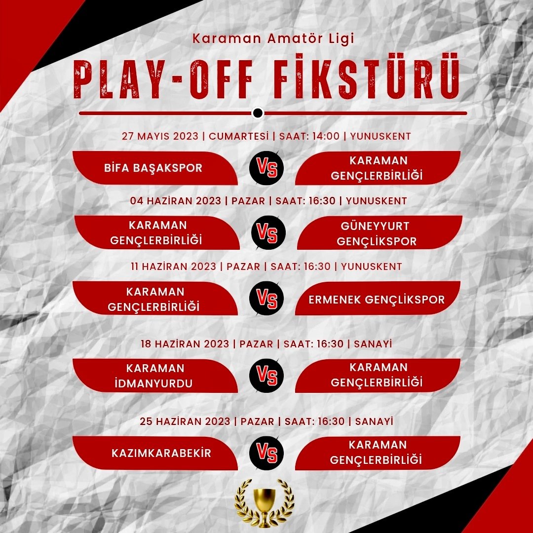 BÖLGESEL AMATÖR LİG'İNE DOĞRU !

Karaman Gençlerbirliği Futbol Kulübü sezonu "LİDER" olarak tamamladıktan sonra Karaman Amatör Lig Play-Off mücadelesine başlıyor.

#yenidenzirveye🐺 #karamangençlerbirliği #karaman #hedefballigi #bölgeselamatörlig #hedef #şampiyonluk #amatörlig