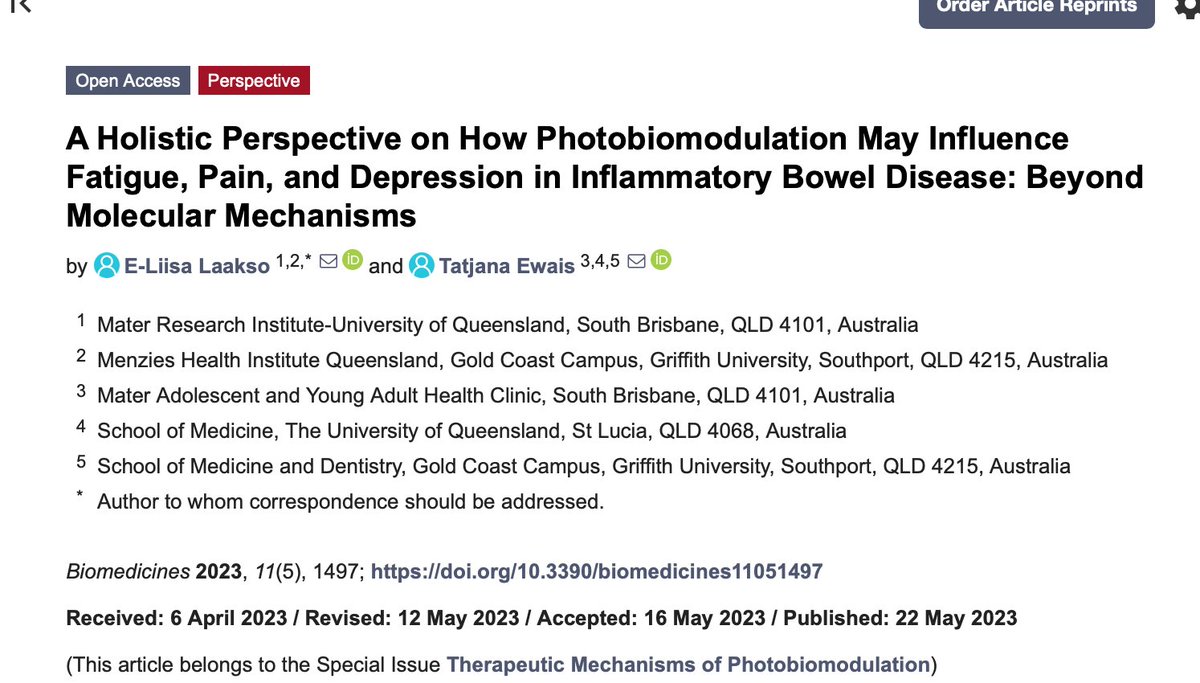 '#Photobiomodulation is finding a niche in the treatment of conditions that have no gold-standard ...Many chronic conditions are characterised by symptoms for which there is no cure ... & for which pharmaceuticals may add to the disease burden through side effects.' #IBD #IBS