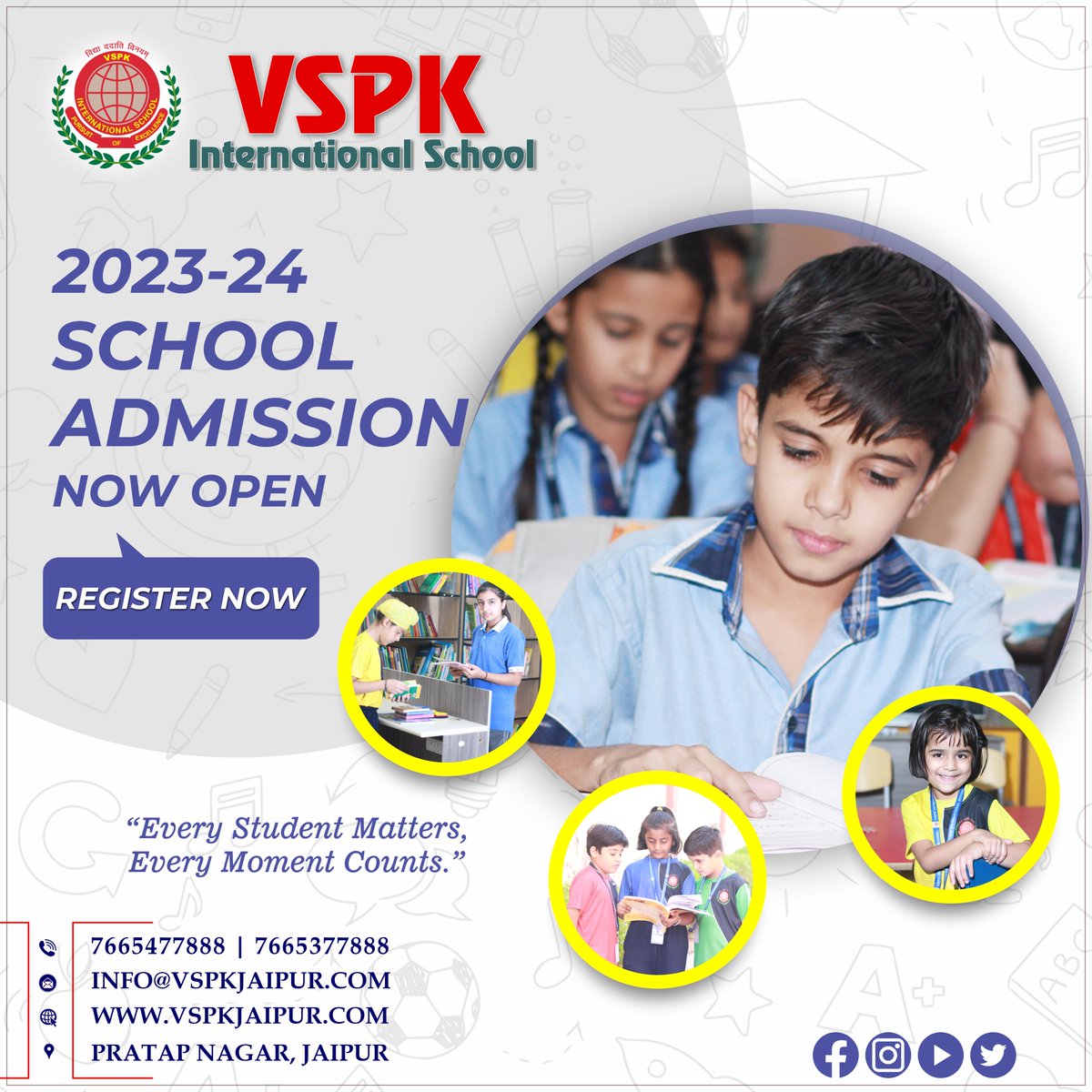 VspkJaipur's tweet photo. “Every student matters, every moment Counts.”
Admission Open!!!👇👇👇
Nursery to XII
(Humanities, Commerce &amp; Science) https://t.co/fDp8UMV7Bx