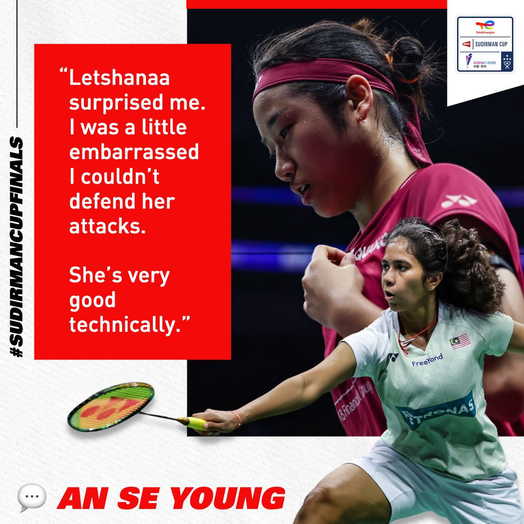 High praise for Malaysia’s up-and-coming Letshanaa Karupathevan 🇲🇾 from a world No.2 at #SudirmanCupFinals last week.👏

#Suzhou2023