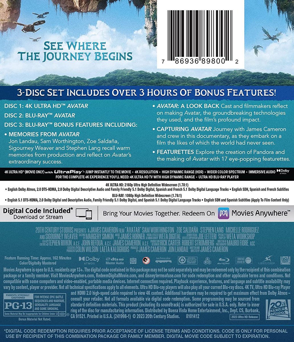 #Avatar #4KBluray front and back cover. #DolbyAtmos logo is present, #DolbyVision is missing on the disc as expected from Disney.