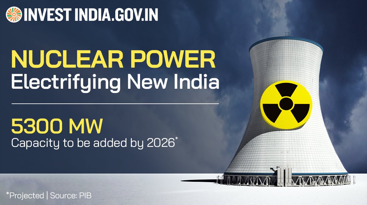 #InvestInIndia

#NewIndia is poised to achieve 22480 MW nuclear power capacity by 2031. ⚡💡

Know more at: bit.ly/II-Thermal

#InvestIndia #ElectricityGeneration #PowerSector #NuclearEnergy @OfficeOfRKSingh