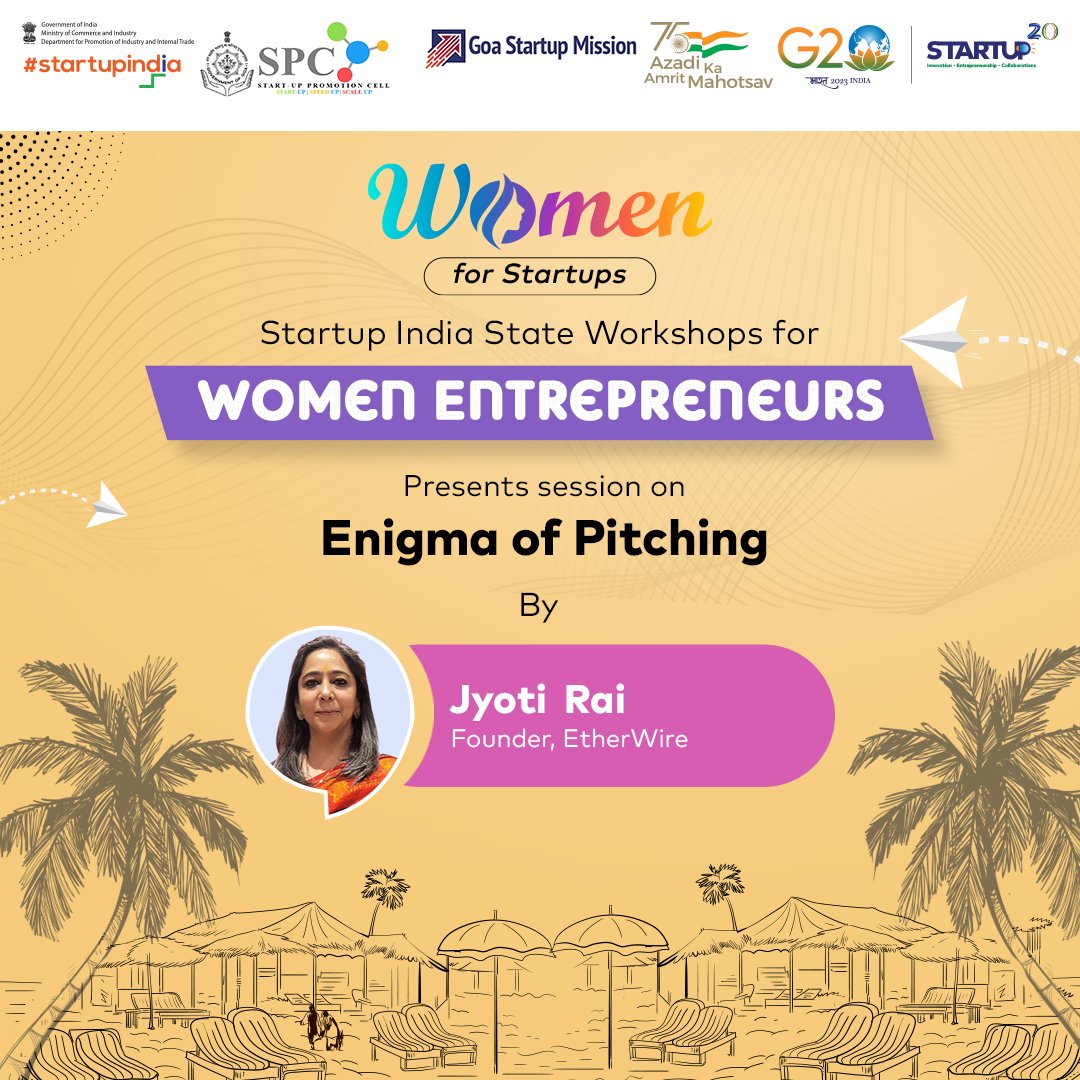 Empower #WomenEntrepreneurs: Join #WomenforStartups workshop by #StartupIndia with @jyotirai29, Founder, @etheradvisory.

Don't miss this opportunity to be part of the rising tide of women-led startups 👉 bit.ly/3LNrR4P 

#EmpoweringEntrepreneurs #IndianStartups #Goa