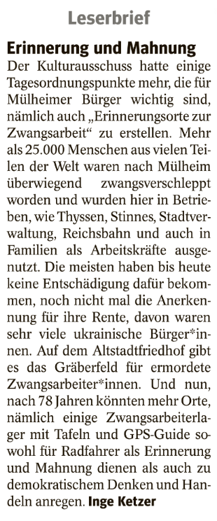 #Leserbrief aus der heutigen #WAZ bzw. #NRZ in #Mülheim; schade, dass die Verfasserin vergisst zu erwähnen, dass der Antrag von der #SPD kam ... Siehe hier: ratsinfo.muelheim-ruhr.de/buerger/vo020.…