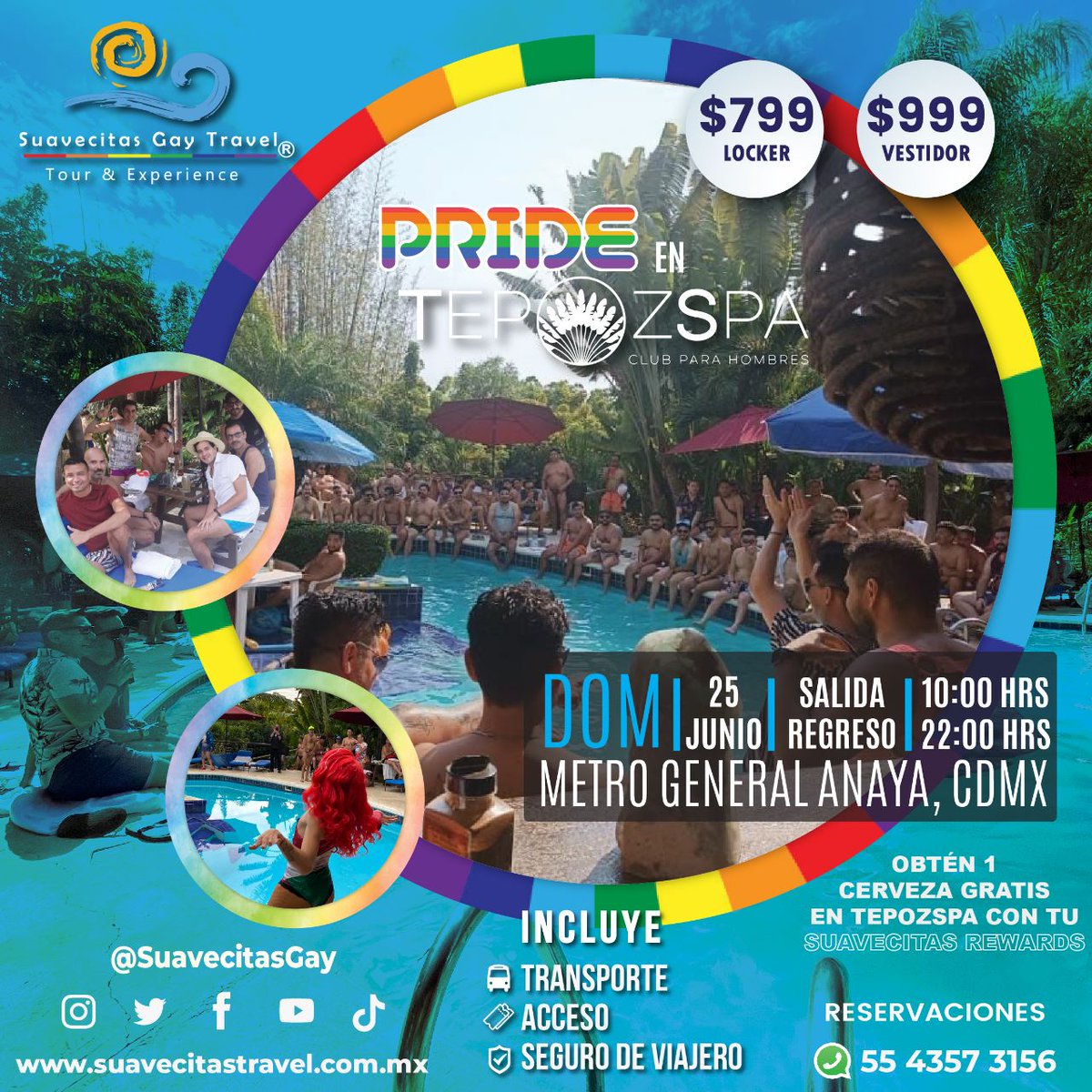 tepozspaoficial's tweet photo. Pride pool party con @SuavecitasGay Gay 🔥🚌🏳️‍🌈😎🌴🎶 Domingo 25 de junio https://t.co/IjRsmdTFpR