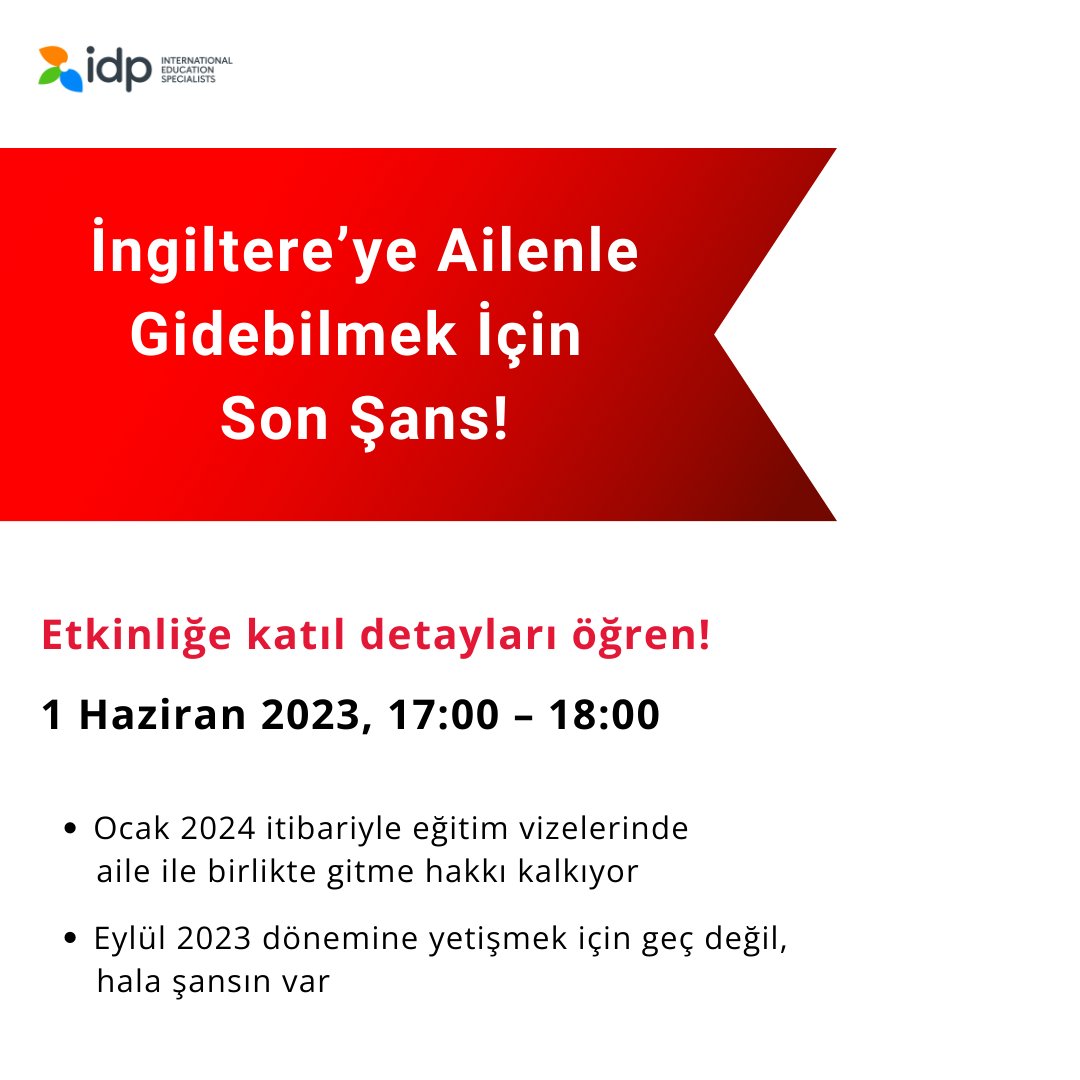 idpturkiye's tweet photo. Eylül 2023 alımları ailenizi yanınızda getirebilmek için son dönem fakat başvuru yapmak için hala vaktiniz var. Bu fırsatı değerlendirmek istiyorsanız başvurunuzu şimdi yapın ailenizle birlikte İngiltere’ye gitme şansını kaçırmayın!

#İngilteredeeğitim #ingiltere #dileğitimi https://t.co/AXSas0x5Gl