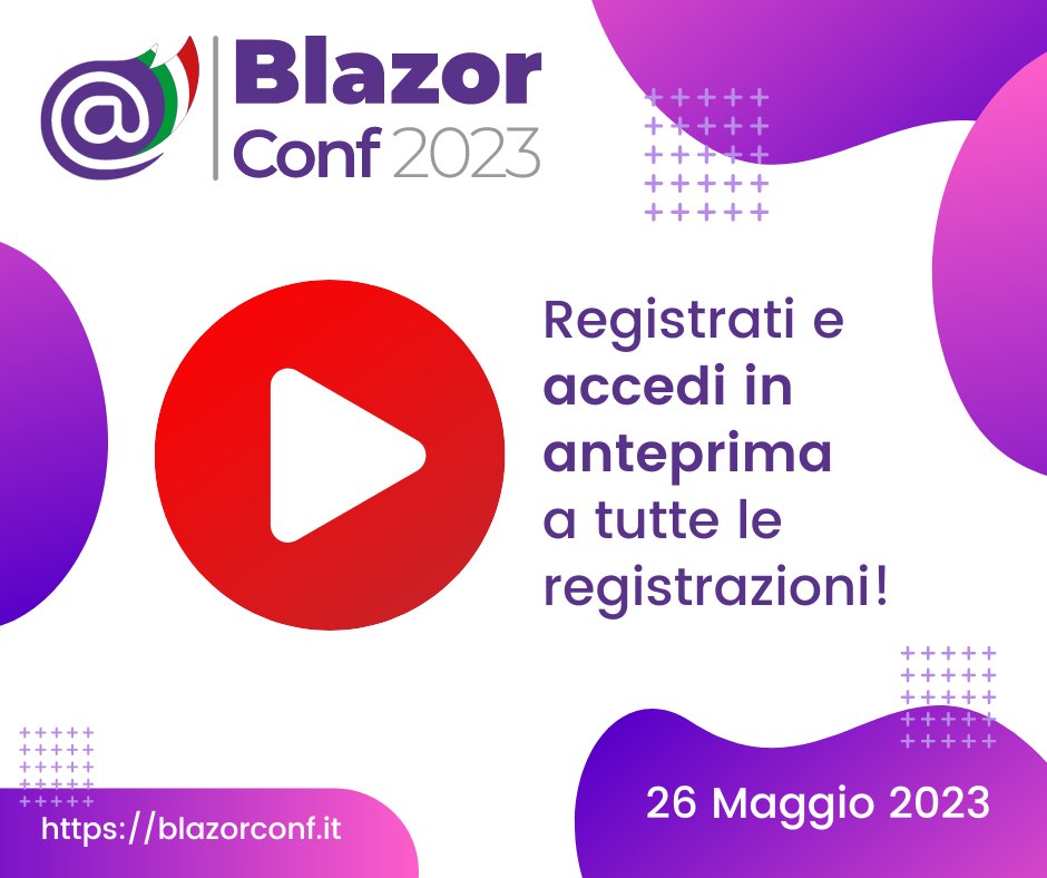 blazordevita's tweet image. Domani è il grande giorno, saremo in diretta da Microsoft House a Milano per la #BlazorConf2023. Registrati subito: anche se non potrai partecipare in diretta avrai accesso in anteprima a tutte le registrazioni, senza dover attendere mesi. t.ly/TXIF