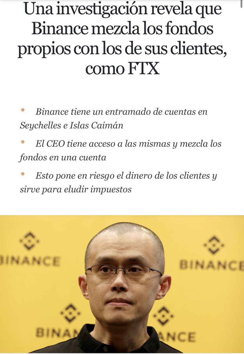 Una investigación revela que #binance mezcla los fondos propios con los de sus clientes, como #FTX 

No me gusta nada 😢