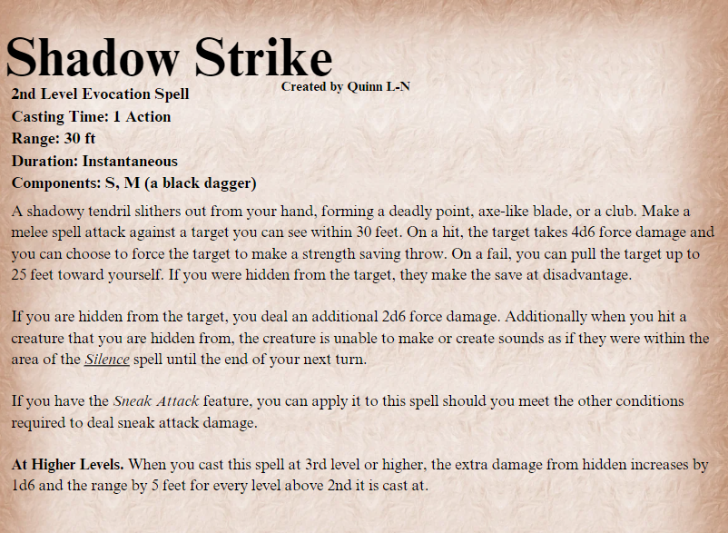 QuinnLN2's tweet photo. Hi! Welcome to my 5e d&amp;d homebrew foundry. I've been playing d&amp;d and homebrewing for it for over 5 years and I'd like to think I'm pretty good at it. I'll be putting out homebrew items, spells, monsters, and more. Thanks for checkin' my stuff out. 

Here's a preview of my stuff!: https://t.co/zJcF5QcLwx