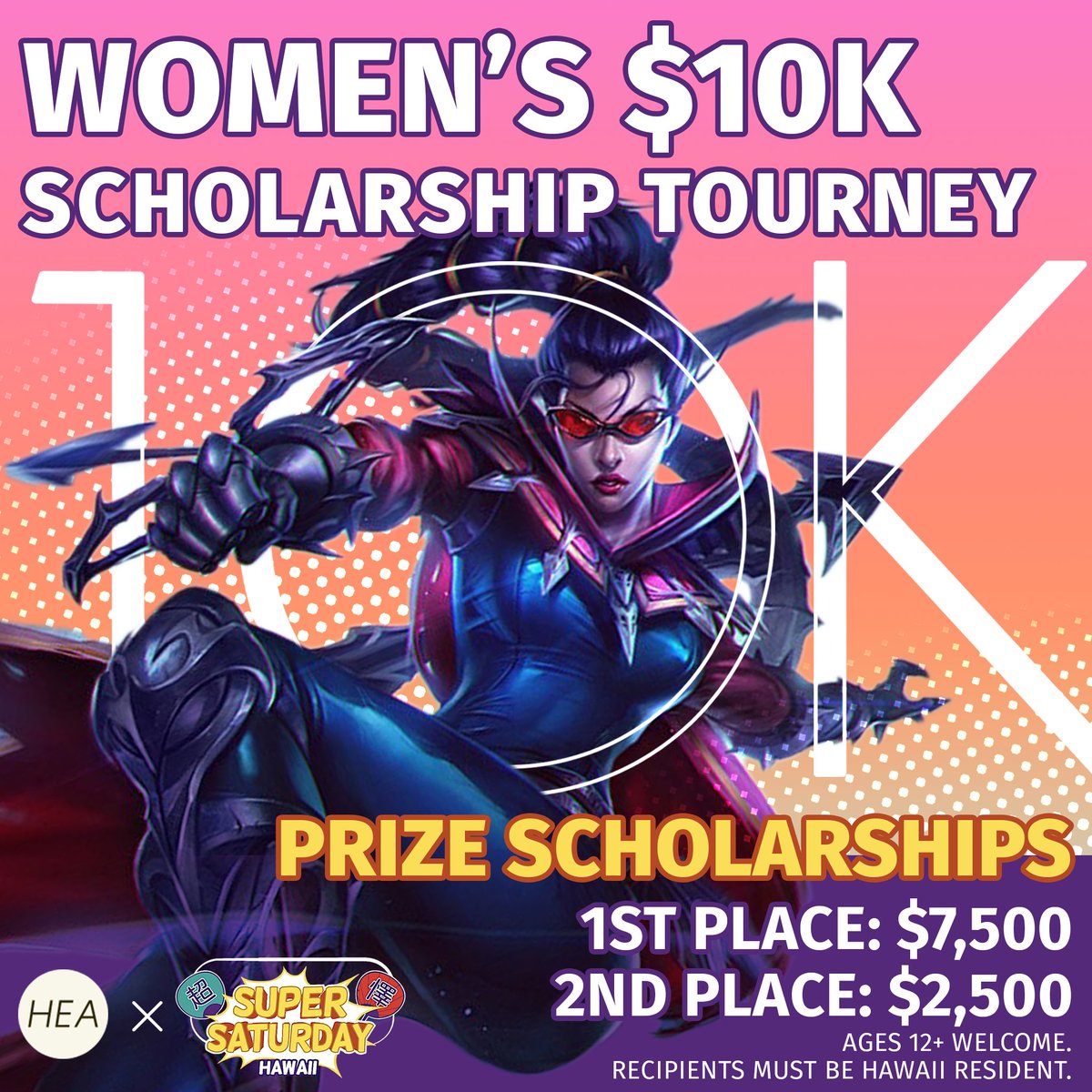 It's true, $10,000 in scholarships are up for grabs at our Women's $10k League of Legends 1v1 Super Saturday tournament happening next month!

Find out more and sign up here:
hawaiiesportsalliance.org/events
